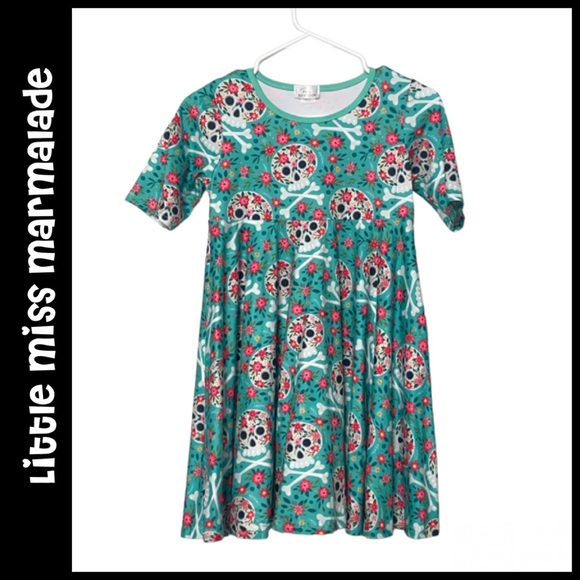 LITTLE MISS MARMALADE Girls Sugar Skull Fit & Flare Short Sleeve Dress Size 8 - Picture 1 of 8
